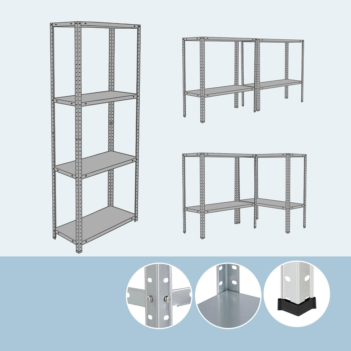 LAGERREGAL - Silberfarben, Kunststoff/Metall (60/180/40cm) - Relaxdays