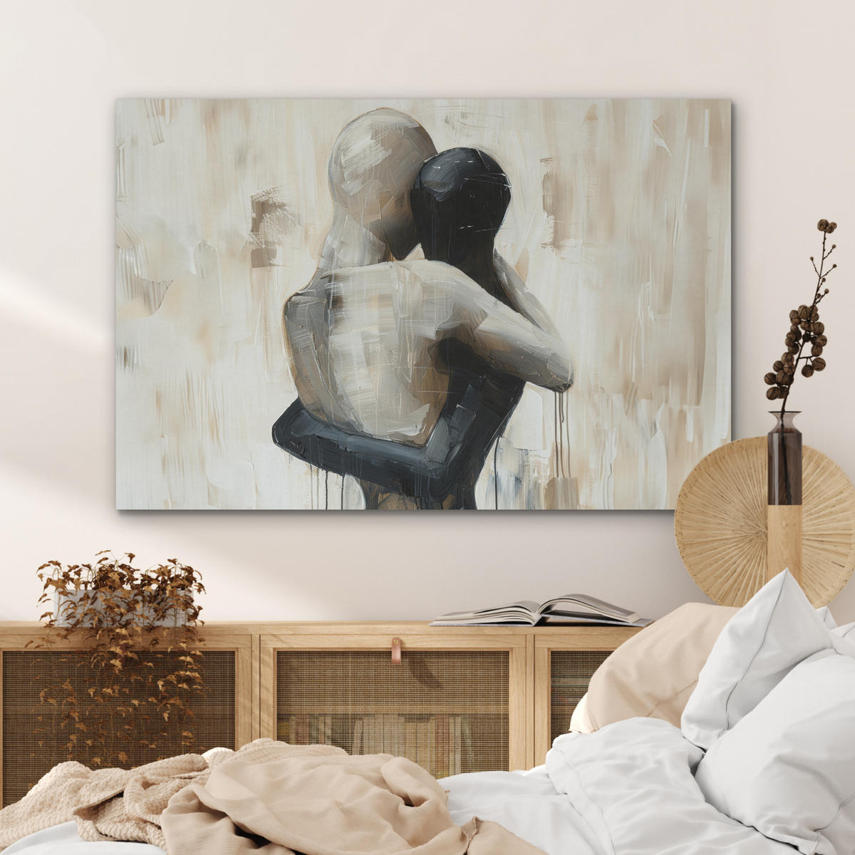 AKUSTIKBILD Abstrakt - Liebe - Schwarz und weiß - Modern Akustikpaneele 90x60 cm - Schwarz, Kunststoff (90/60/0.9cm) - MuchoWow