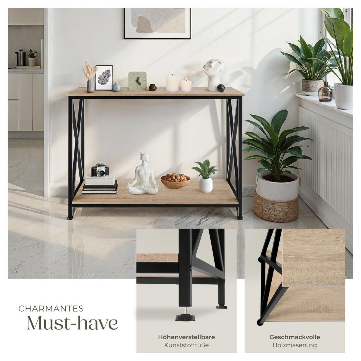 KONSOLENTISCH Tacoma,100 x 35 x 80,5 cm,Industrial Holz hell, Eiche Sonoma - Naturfarben, Holzwerkstoff (100/35/80.5cm) - tectake