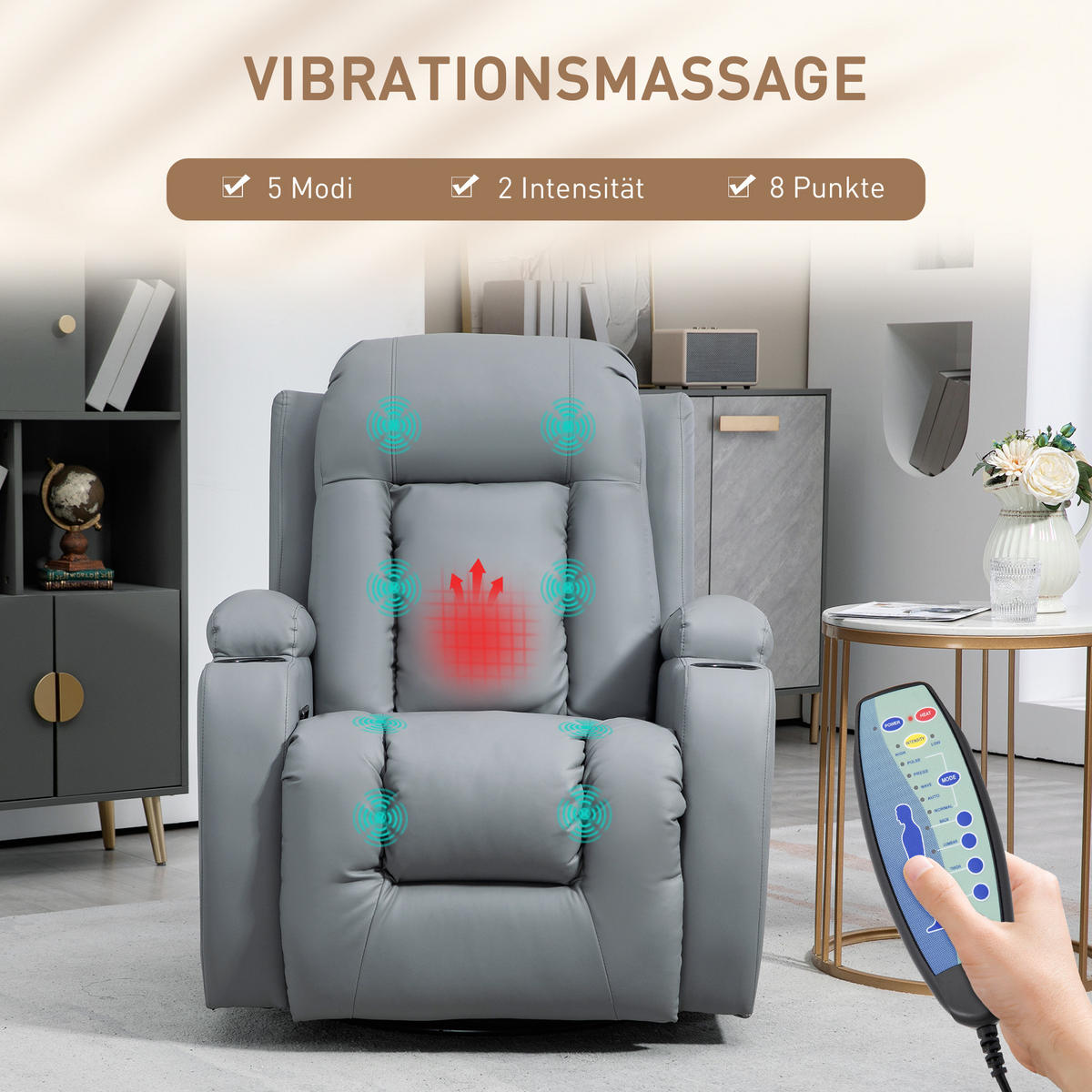 MASSAGESESSEL Kunstleder Hellgrau - Hellgrau, Leder (94/104/85cm) - HOMCOM
