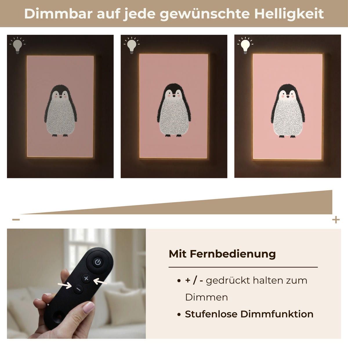 NÁSTĚNNÁ LAMPA S AKUMULÁTOREM Tučňák - Tečky - Minimalistický - Růžový 60x90 cm - růžová, kompozitní dřevo (60/90/8cm) - OnlyWow