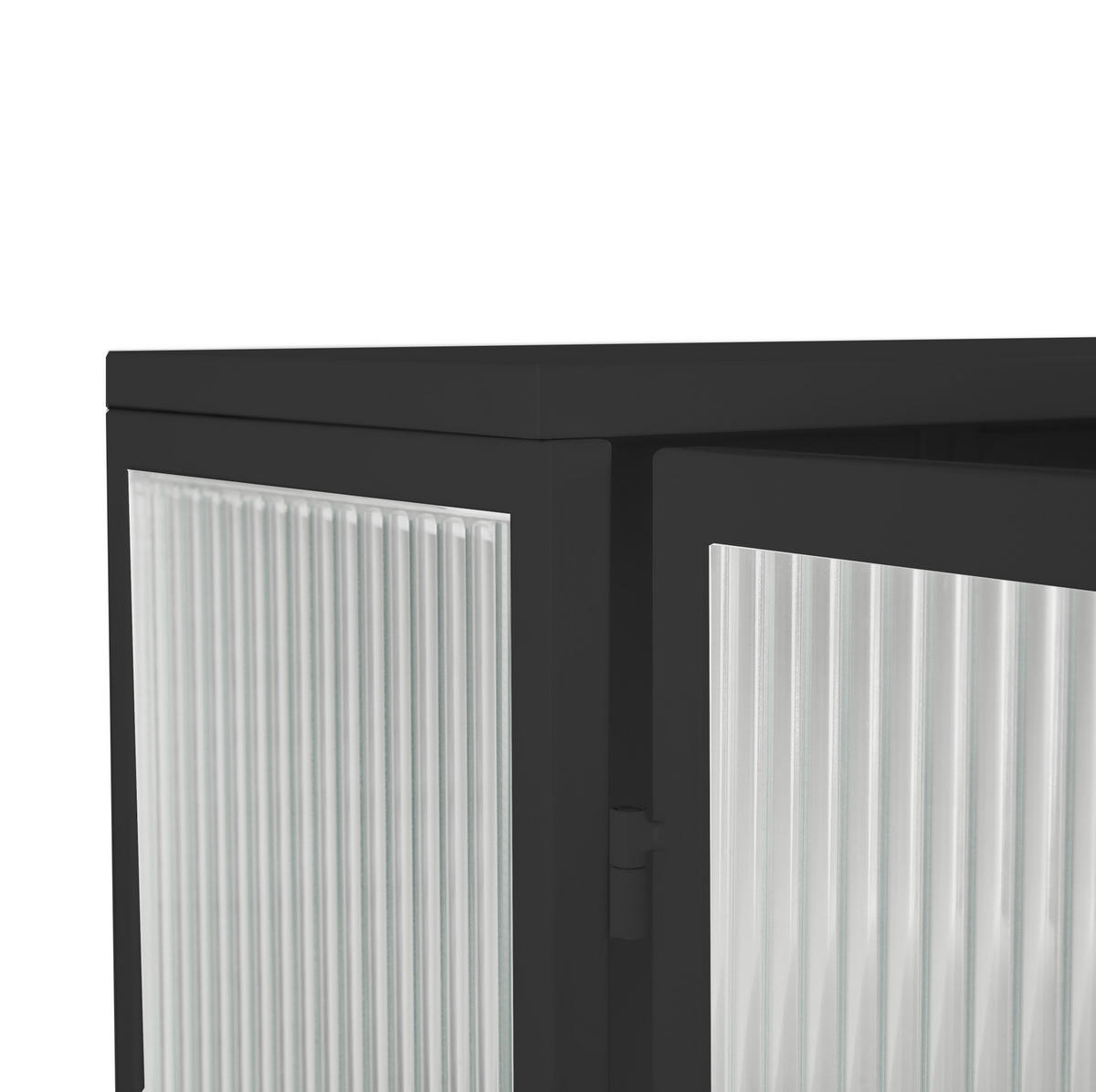 KÜCHENOBERSCHRANK 60x23x78 cm Schwarz aus Glas & Metall mit geriffeltem Glas & offenen Ablagen - Schwarz, Glas (60/78/23cm) - Modfu