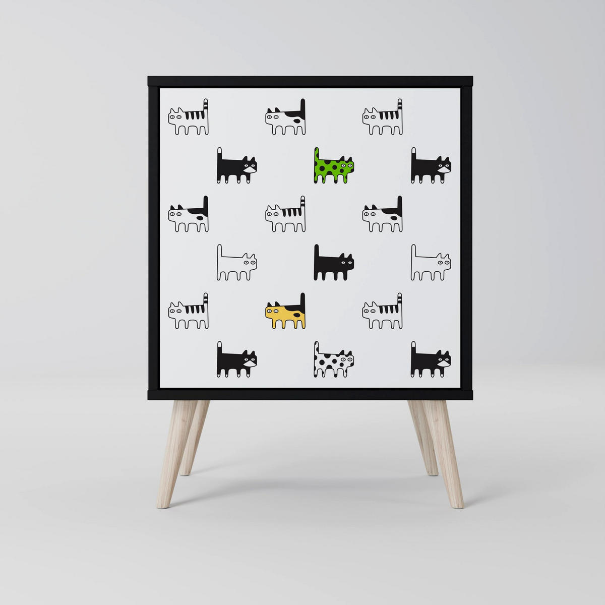 SIDEBOARD CATS COMPILATION, Schwarz, 57,5x42x75,5 cm, Goldfarbene Metallfüße - Goldfarben/Multicolor, Holzwerkstoff/Metall (57.5/75.5/42cm) - SpaceRebels