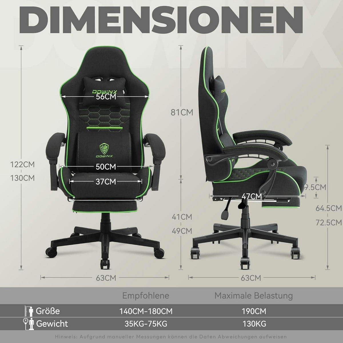 GAMING Stuhl mit Fußstütze Schwarz & Grün - Multicolor, Textil (60/136/57cm)