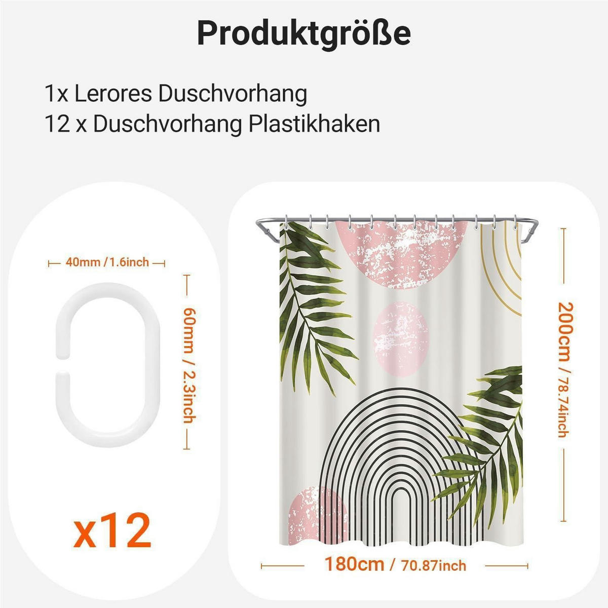 DUSCHVORHANG Rosa Blätter Linie 180 x 200 cm - Multicolor, Textil (180/200cm)