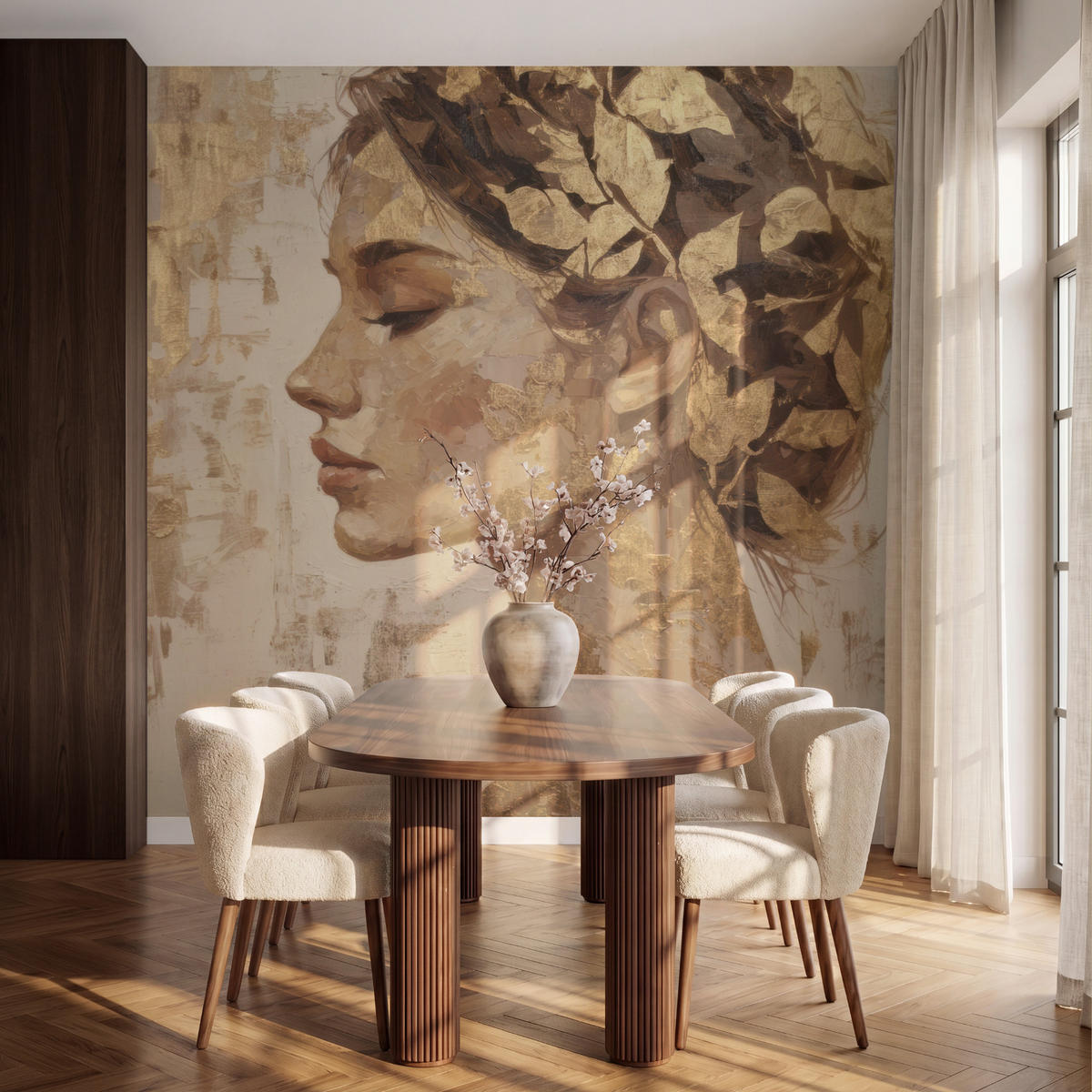 TAPETE - Frau - Gold - Abstrakt - Textur - 240x220 cm - Goldfarben, Papier (240/220cm) - OnlyWow