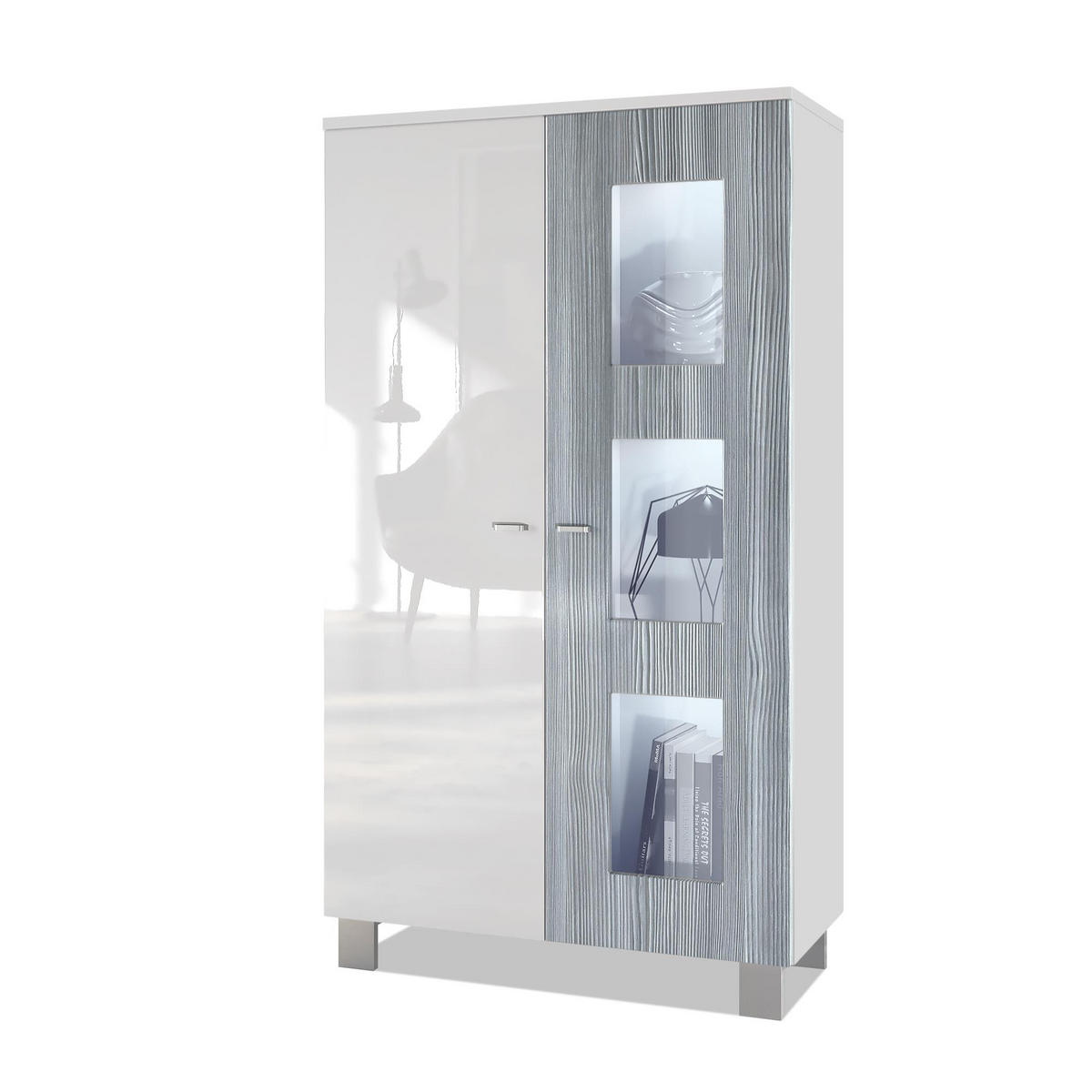VITRINE Denjo Tür in Avola-Anthrazit - Anthrazit, Holzwerkstoff (71/129/35cm) - Vladon