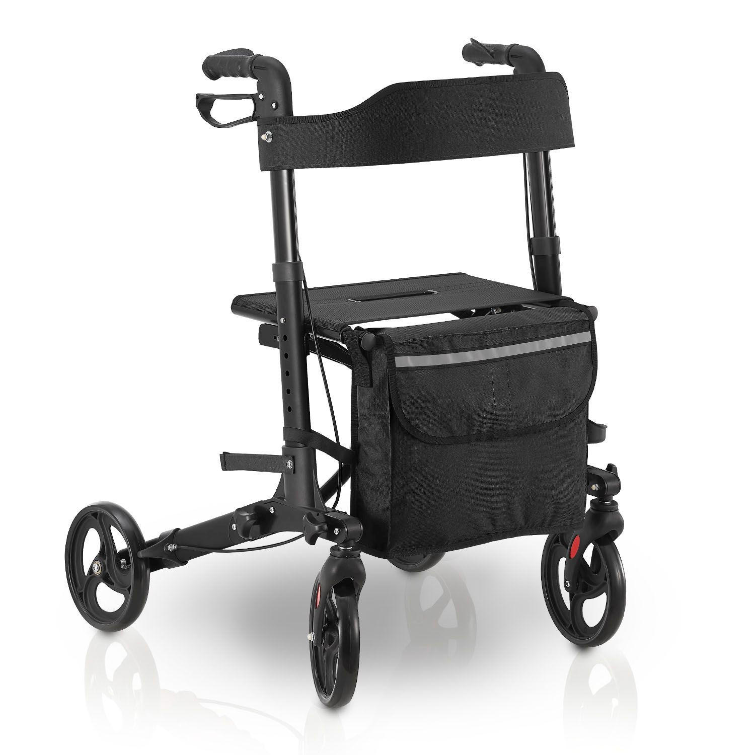 ROLLATOR Vital schwarz klappbar mit Sitzfläche & Einkaufstasche - Schwarz, Metall (63/80/68cm) - Juskys
