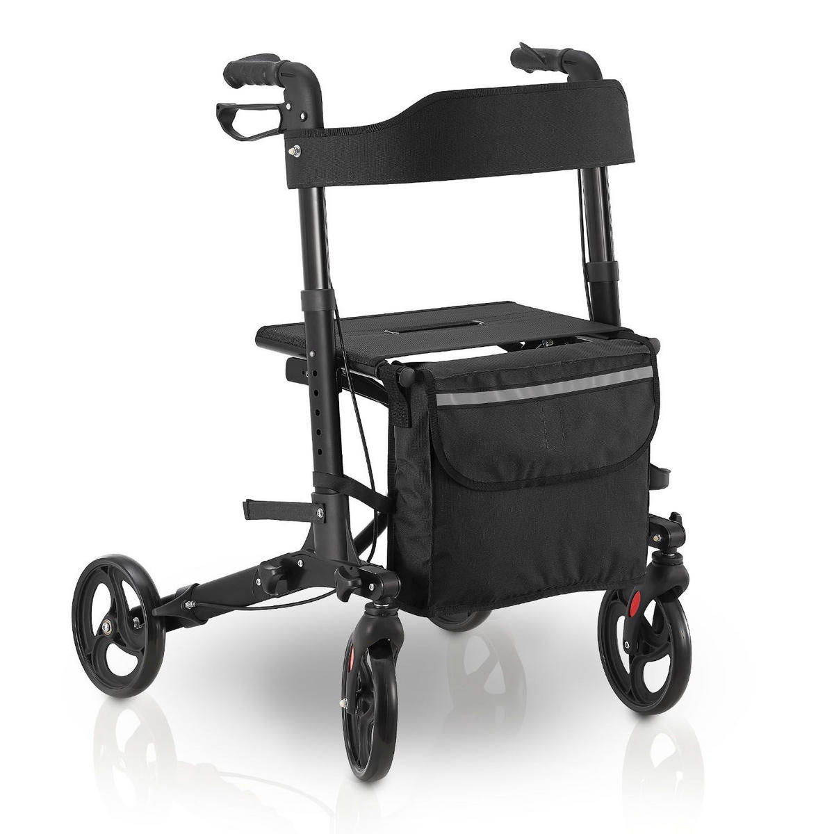 ROLLATOR Vital schwarz klappbar mit Sitzfläche & Einkaufstasche - Schwarz, Metall (63/80/68cm) - Juskys