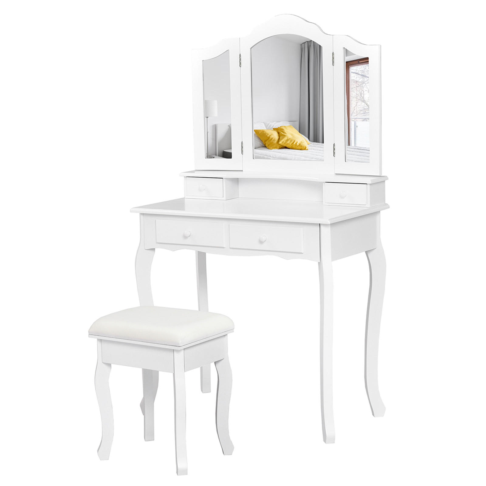 SCHMINKTISCH mit Hocker Weiß - Weiß, Holz (80/137/41cm) - COSTWAY