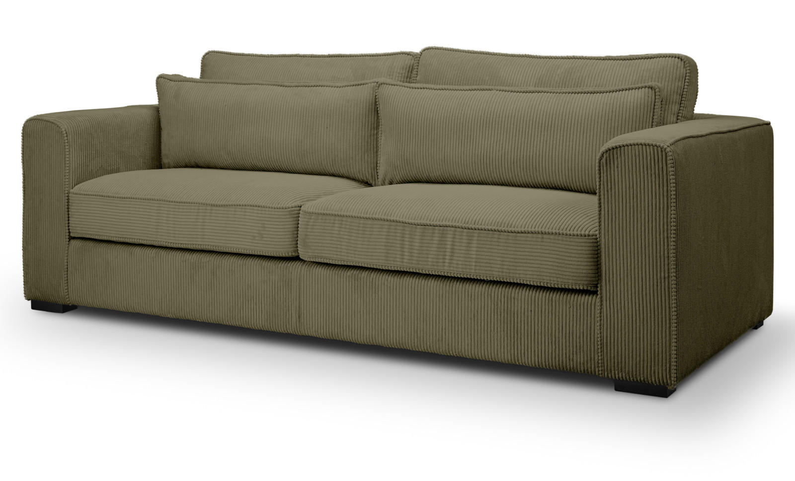 SOFA khaki Cord 3-Sitzer 241 cm, Couch mit Wellenfederung - Dunkelgrün/Schwarz, Holzwerkstoff/Kunststoff (241/92/112cm) - Inn.Furn