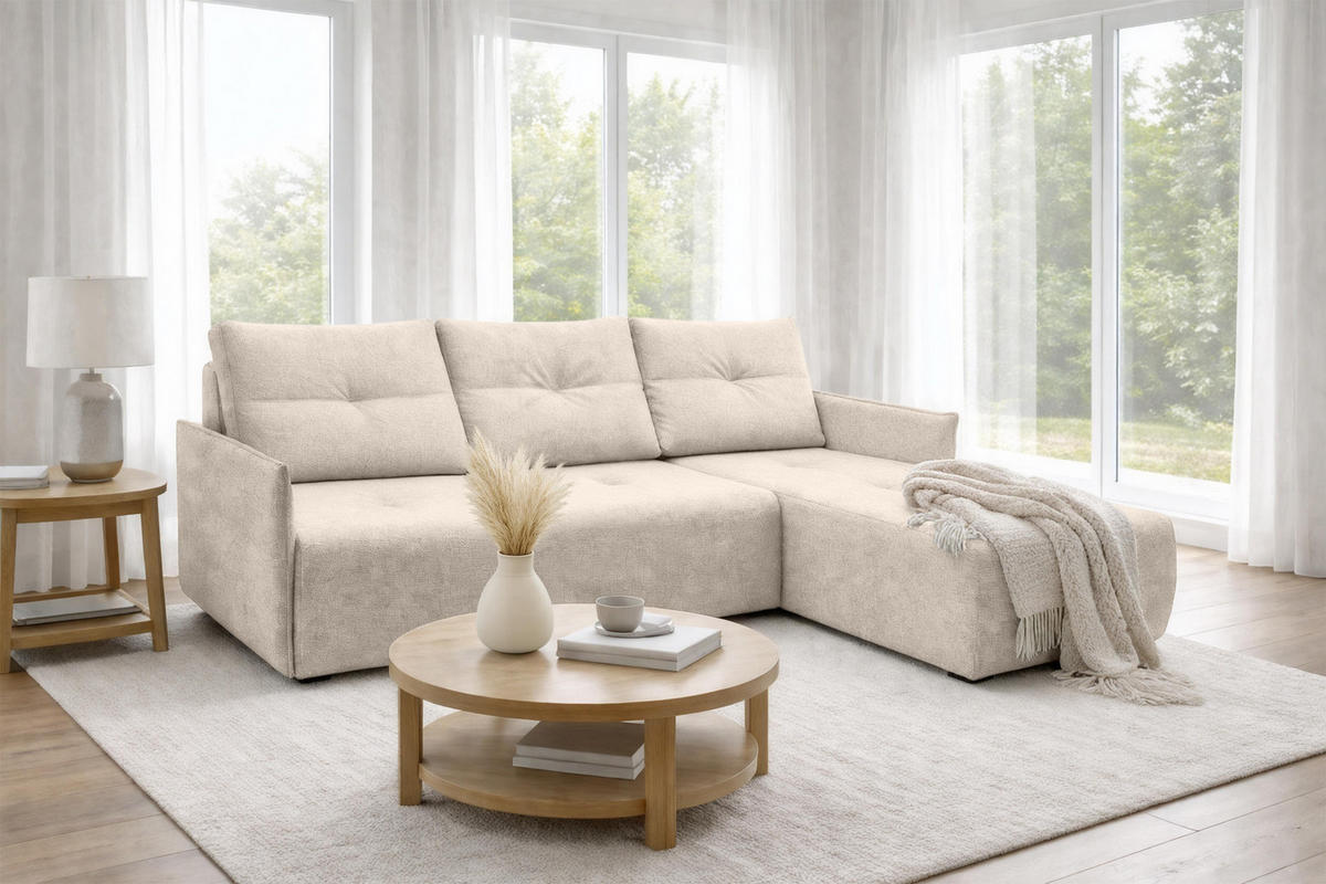 ECKSOFA L Form Damascus Beige 212/143/88 cm Rechts mit Schlaffunktion - Beige/Schwarz, Kunststoff/Textil (212/143cm) - AX Living