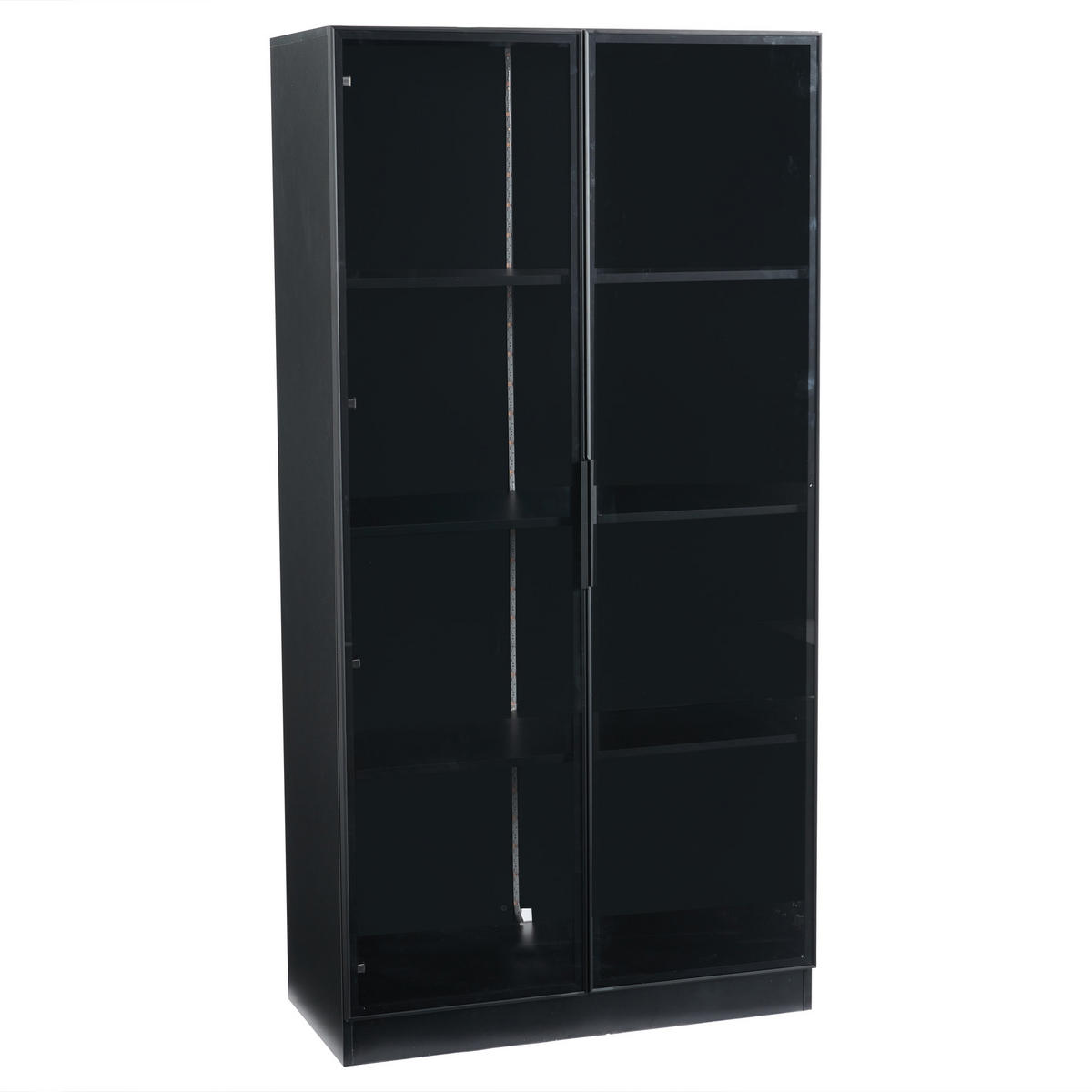 VITRINE LED Glas 2 Türen verstellbare Böden 160cm Schwarz - Schwarz, Holzwerkstoff (80/160/40cm) - FLIEKS