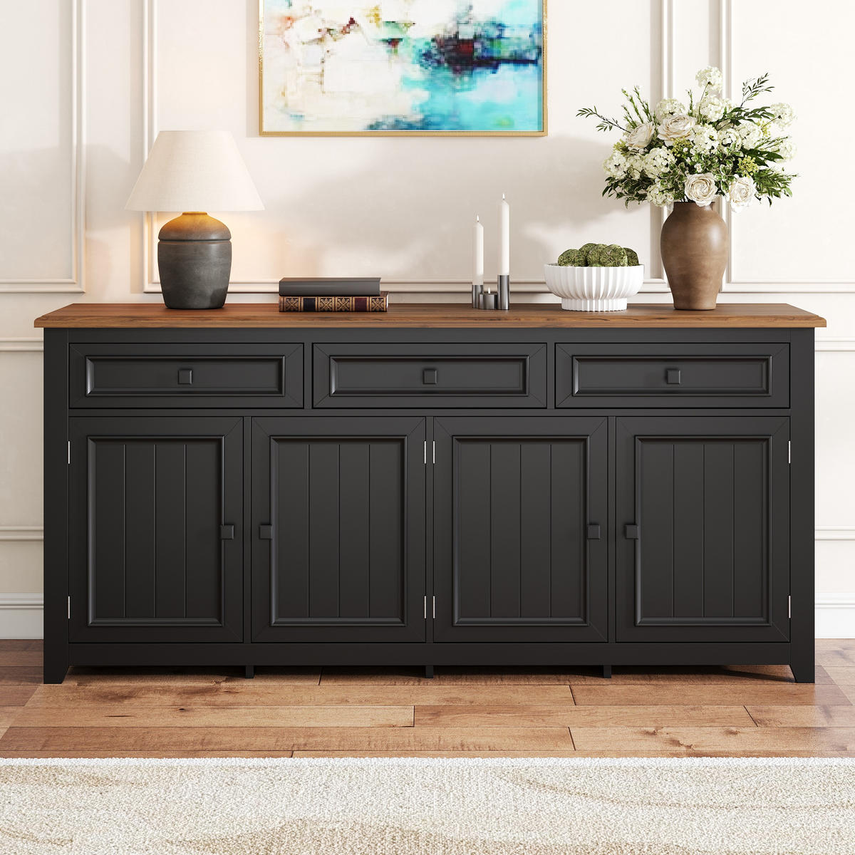SIDEBOARD 160cm modern Anrichte Buffet Stauraum Wohnzimmer - Schwarz, Holzwerkstoff (35/76/160cm) - FLIEKS