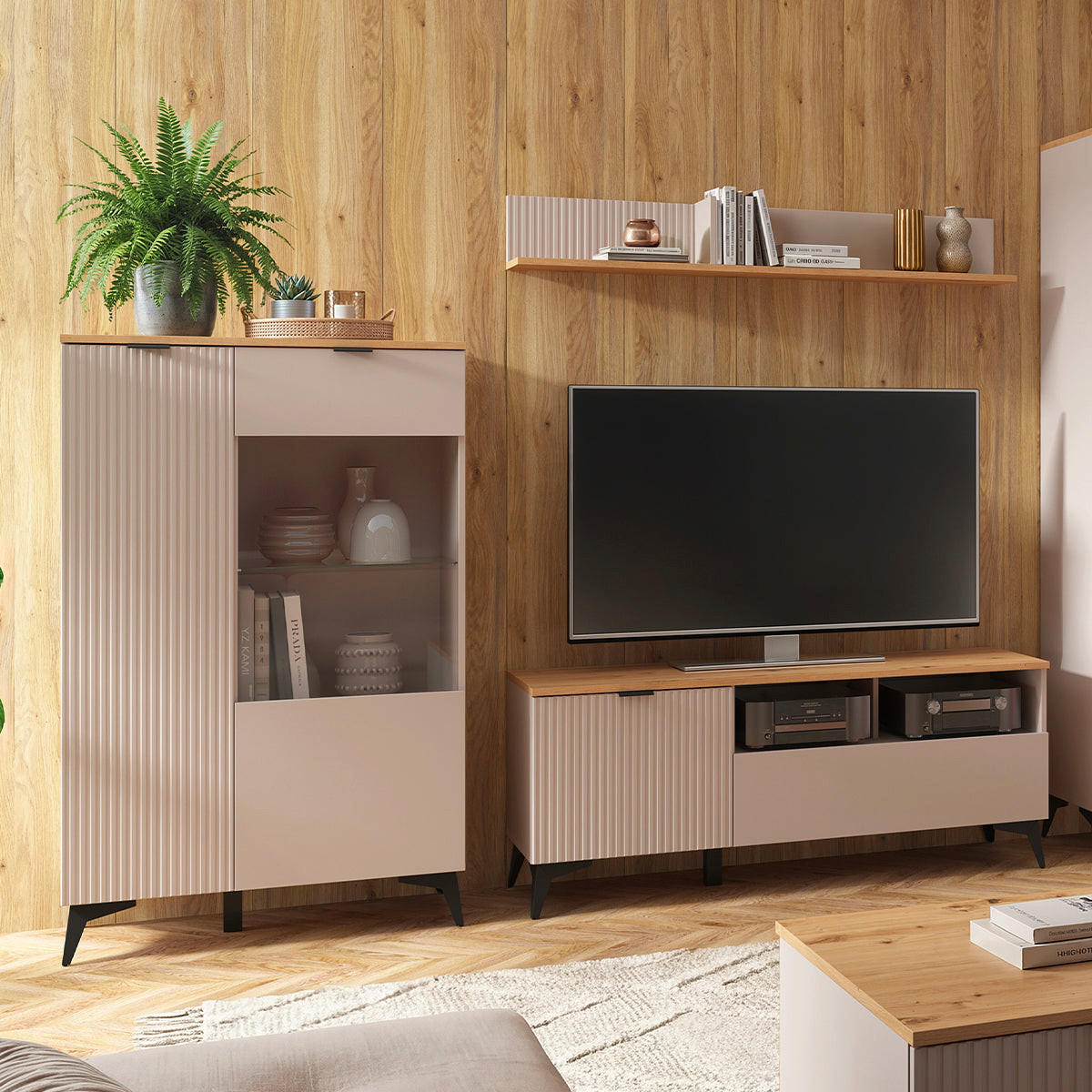 GESCHIRRSCHRANK Vicky Kaschmir - Beige, Holzwerkstoff (85/138/41cm) - Petits-meubles