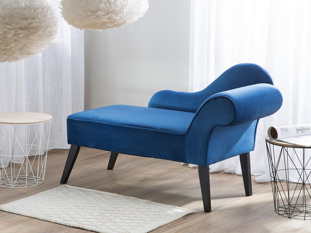 CHAISELONGUE Samtstoff marineblau rechtsseitig Biarritz - Blau, Textil (116/77/56cm) - Beliani