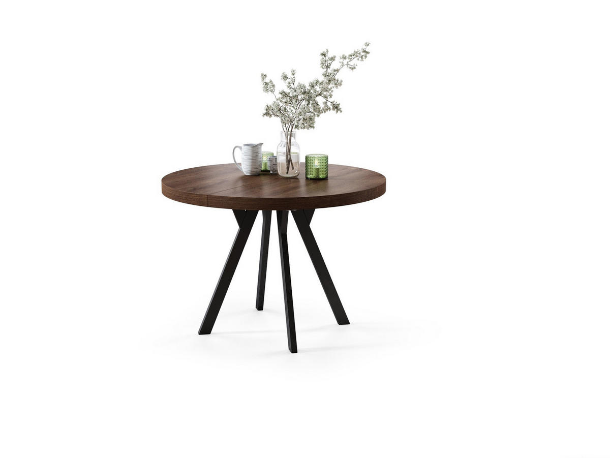 ESSTISCH rund Eiche dunkel - Schwarz matt ausziehbar - Schwarz/Braun, Holzwerkstoff (110/110/77cm) - designimpex