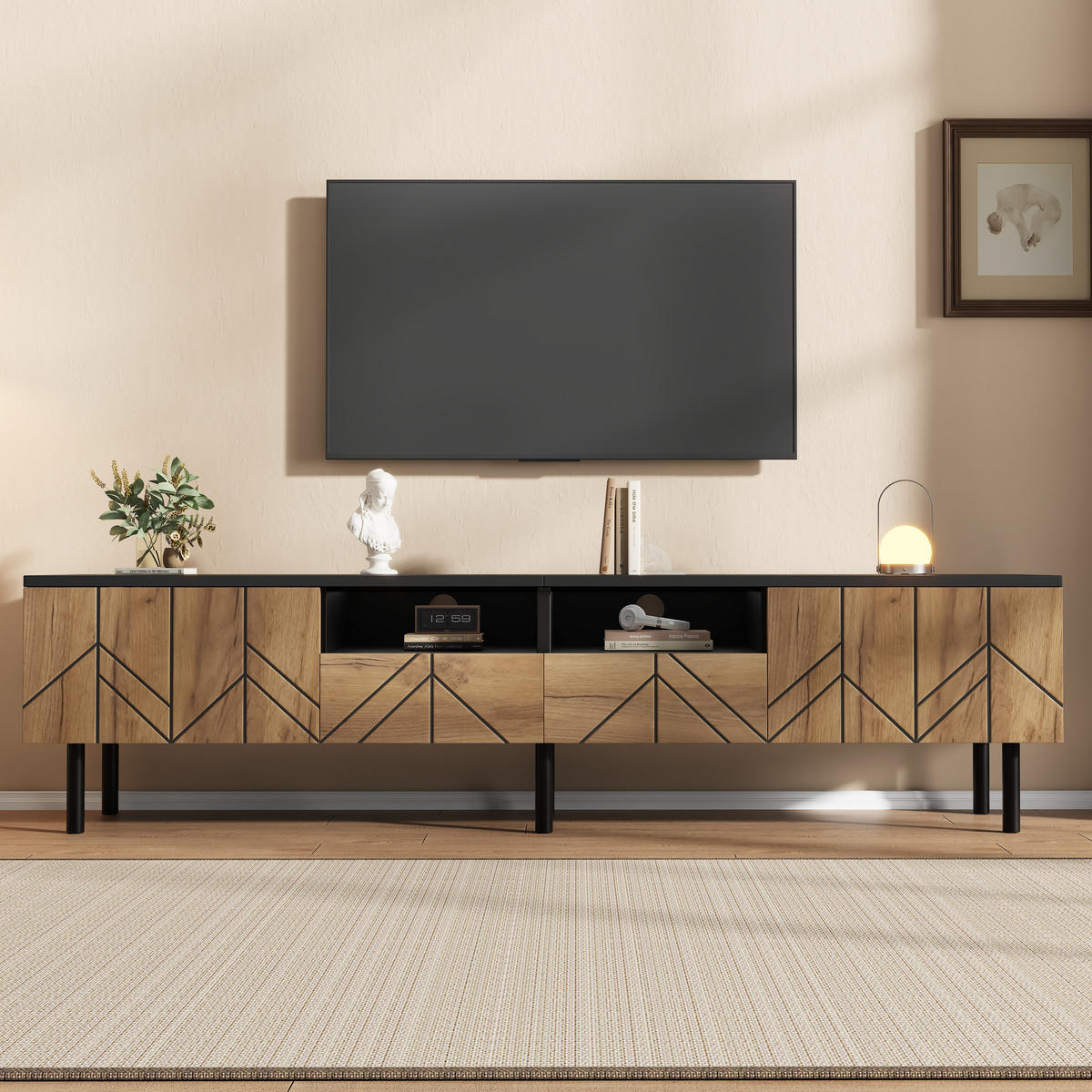 TV-SCHRANK 180cm Schubladen Türen Schwarz Holzoptik Lowboard - Multicolor, Holzwerkstoff (180/45/40cm) - FLIEKS