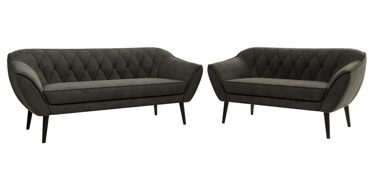 SEDACIA ZOSTAVA 3+2 PIRS - Tmavosivá Samet - Čierne nohy - čierna/tmavosivá, kompozitné drevo/textil (180/75/74cm) - MKS
