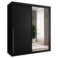 SCHIEBETÜRENSCHRANK mit Spiegel 180 cm Breite, Schwarz mit goldenem Griff - Goldfarben/Schwarz, Holzwerkstoff (250/200/62cm) - Home Collective