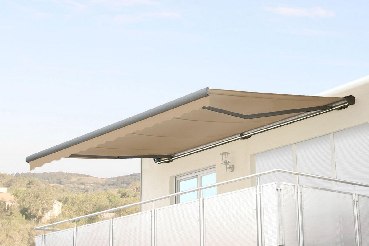 KASSETTEN-MARKISE MIT VOLANT Cremeweiß, Grau - Weiß/Grau, Textil (450/23/300cm) - MCW