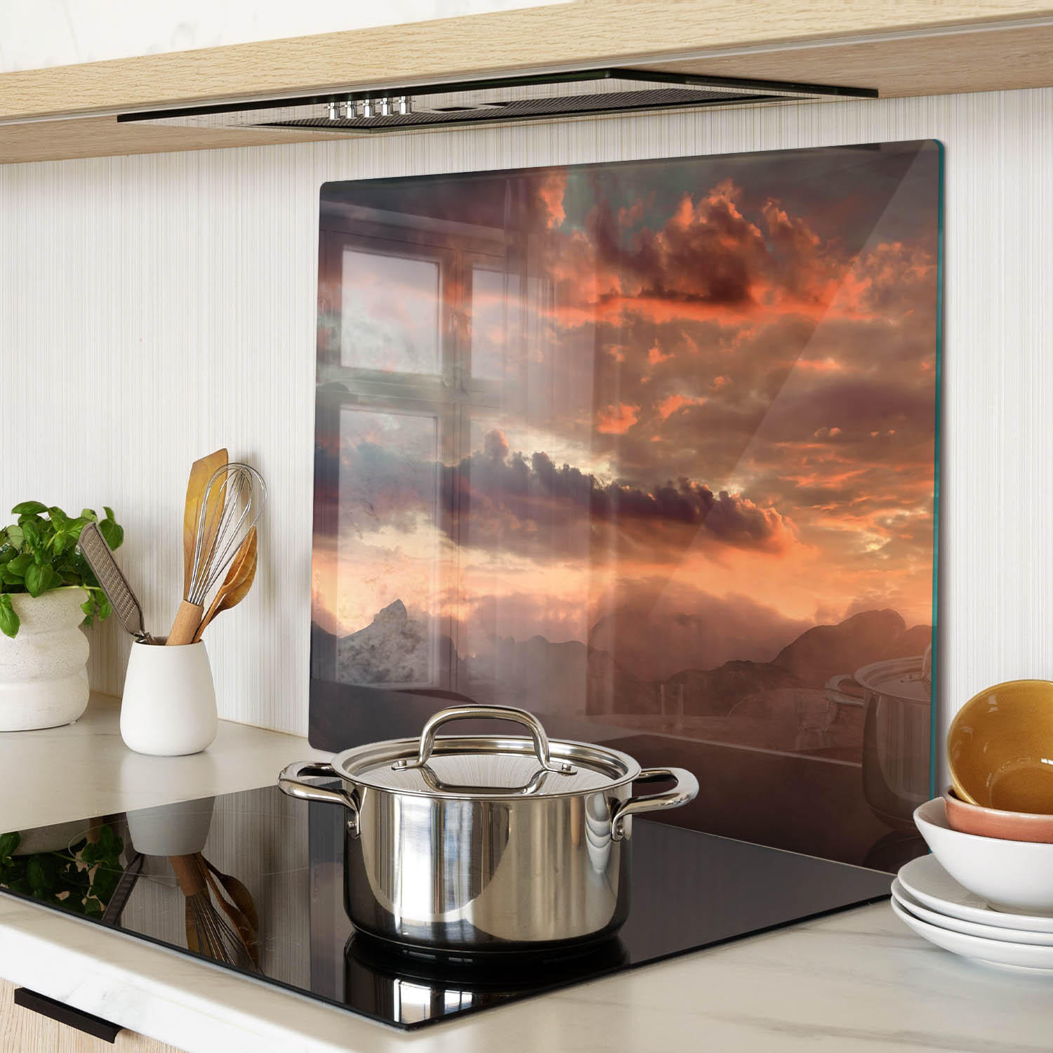 GLASPLATTE 60x52 cm Sonnenuntergangsberg - Orange, Glas (60/0.4/52cm) - TULUP