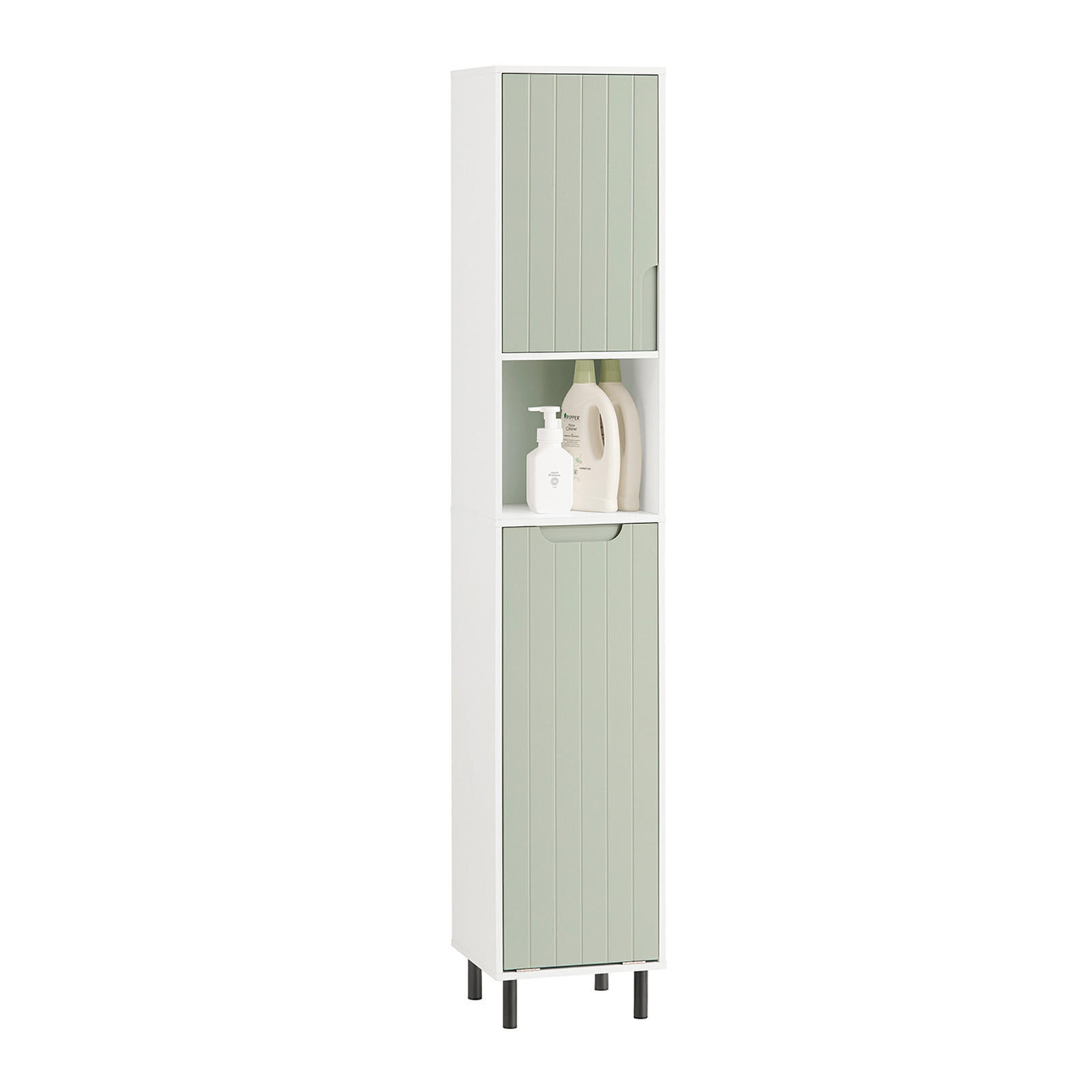 HOCHSCHRANK mit Wäschesack Grün - Weiß/Grün, Holzwerkstoff/Metall (31/167/30cm) - SoBuy