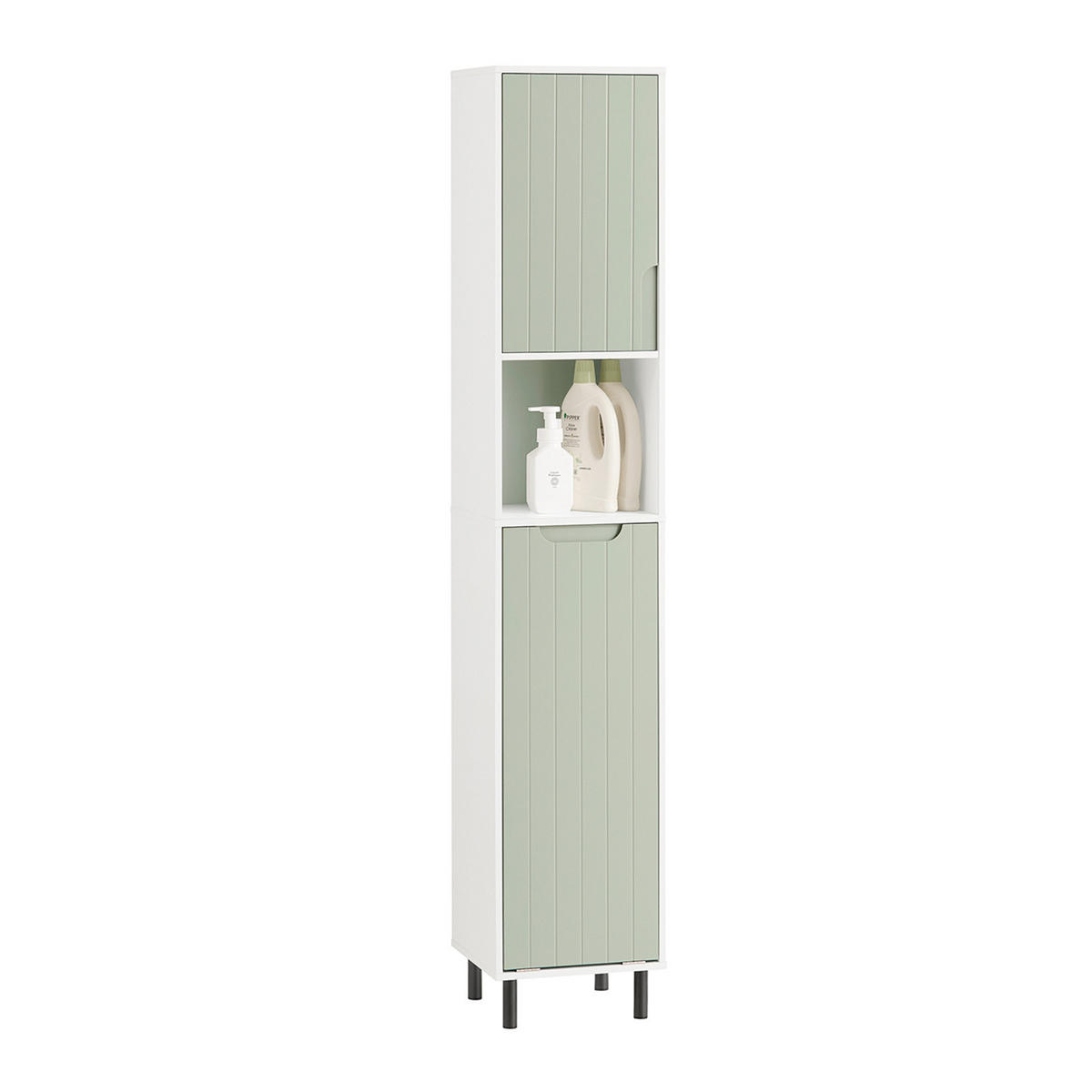 HOCHSCHRANK mit Wäschesack Grün - Weiß/Grün, Holzwerkstoff/Metall (31/167/30cm) - SoBuy