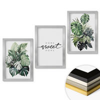 WANDBILDER 3er Set - 20x30 cm Silberner Rahmen - Pflanzen mit der Aufschrift „Sweet Home“ - Silberfarben, Kunststoff (20/30cm) - ArtPrintCave
