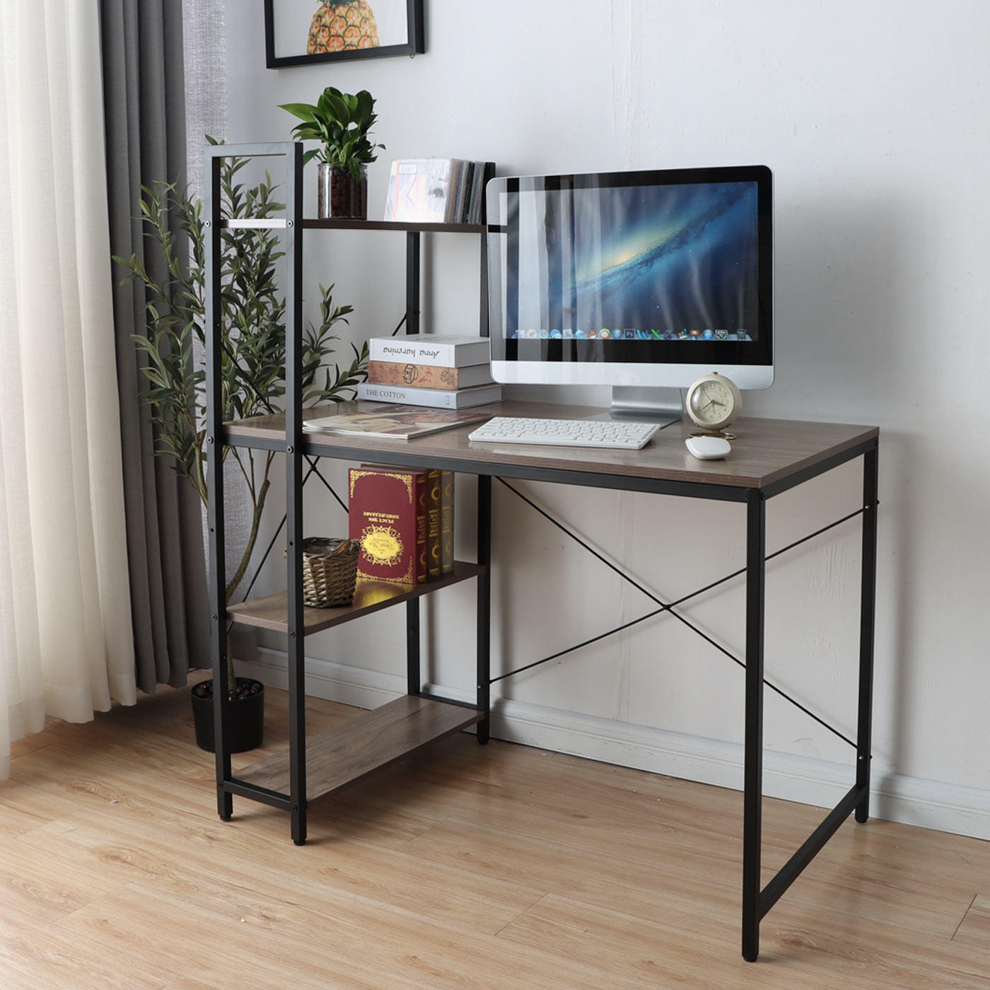 SCHREIBTISCH MIT REGAL eckig Grau, Braun - Braun/Grau, Holzwerkstoff (60/100/120cm) - MCW