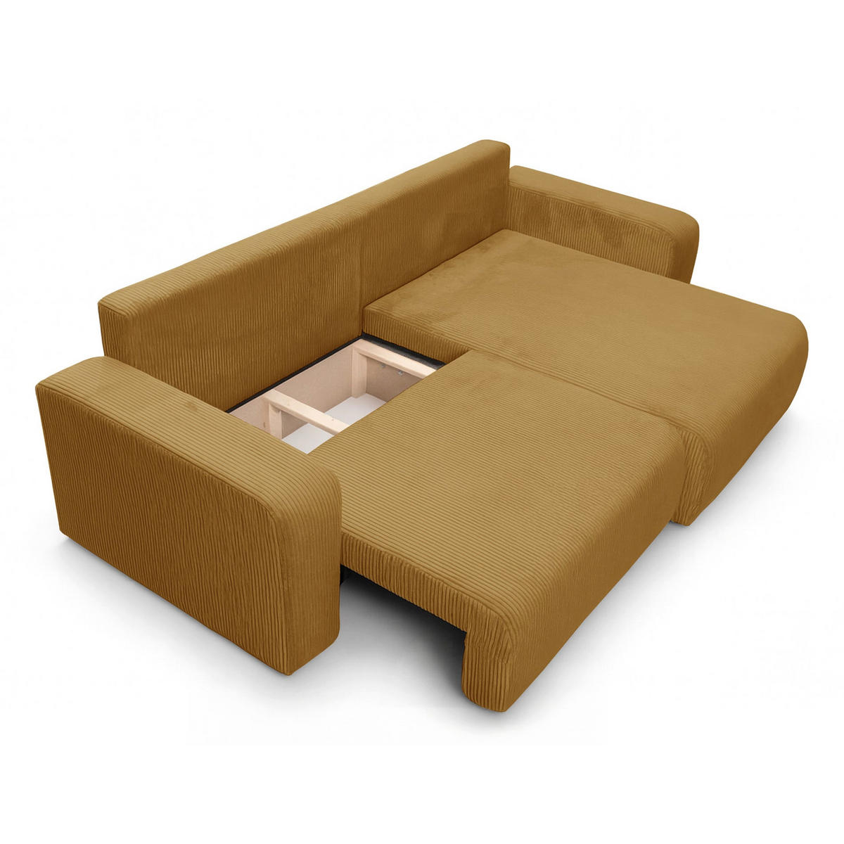 ECKSOFA mit Schlaffunktion Nellio L-Form universal mit Bettkasten Senfgelb Cord - Currygelb/Schwarz, Kunststoff/Textil (245/145cm) - Homebook