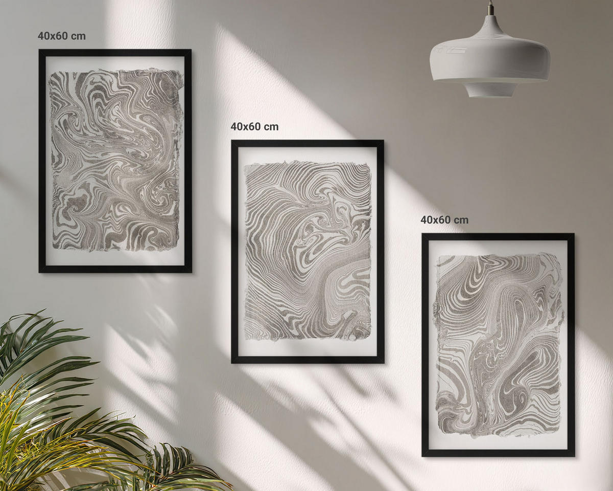 BILDER SET 3er Set - 40x60 cm Schwarzer Rahmen - Moderne Formen Malerei - Schwarz, Kunststoff (40/60cm) - TULUP