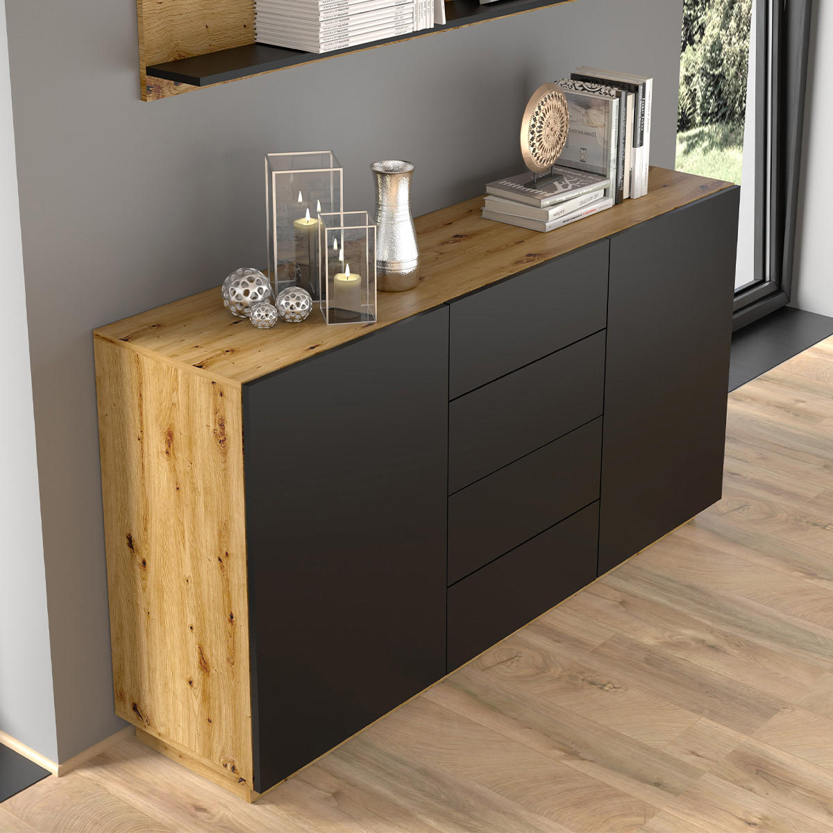 SIDEBOARD Aurus Holz und Schwarz - Schwarz, Holzwerkstoff (164/89/41cm) - Petits-meubles