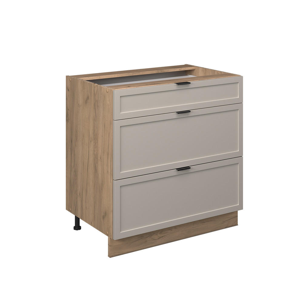 KÖKSUNDERSKÅP Fame-Line Gråbeige 80 cm med 3 lådor, utan bänkskiva Greige, Ekfärgad 82/80/51.6 cm