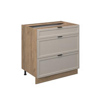 KÜCHENUNTERSCHRANK Fame-Line GrauBeige 80 cm mit 3 Schubladen, ohne AP - Honigeiche/Eiche Wotan, Holzwerkstoff (80/82/51.6cm) - Vicco