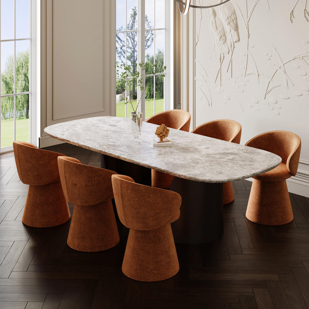 STUHL Texturierter Samt Terracotta 54cm - Terracotta, Textil (54/77.5/53.5cm) - Sia Home