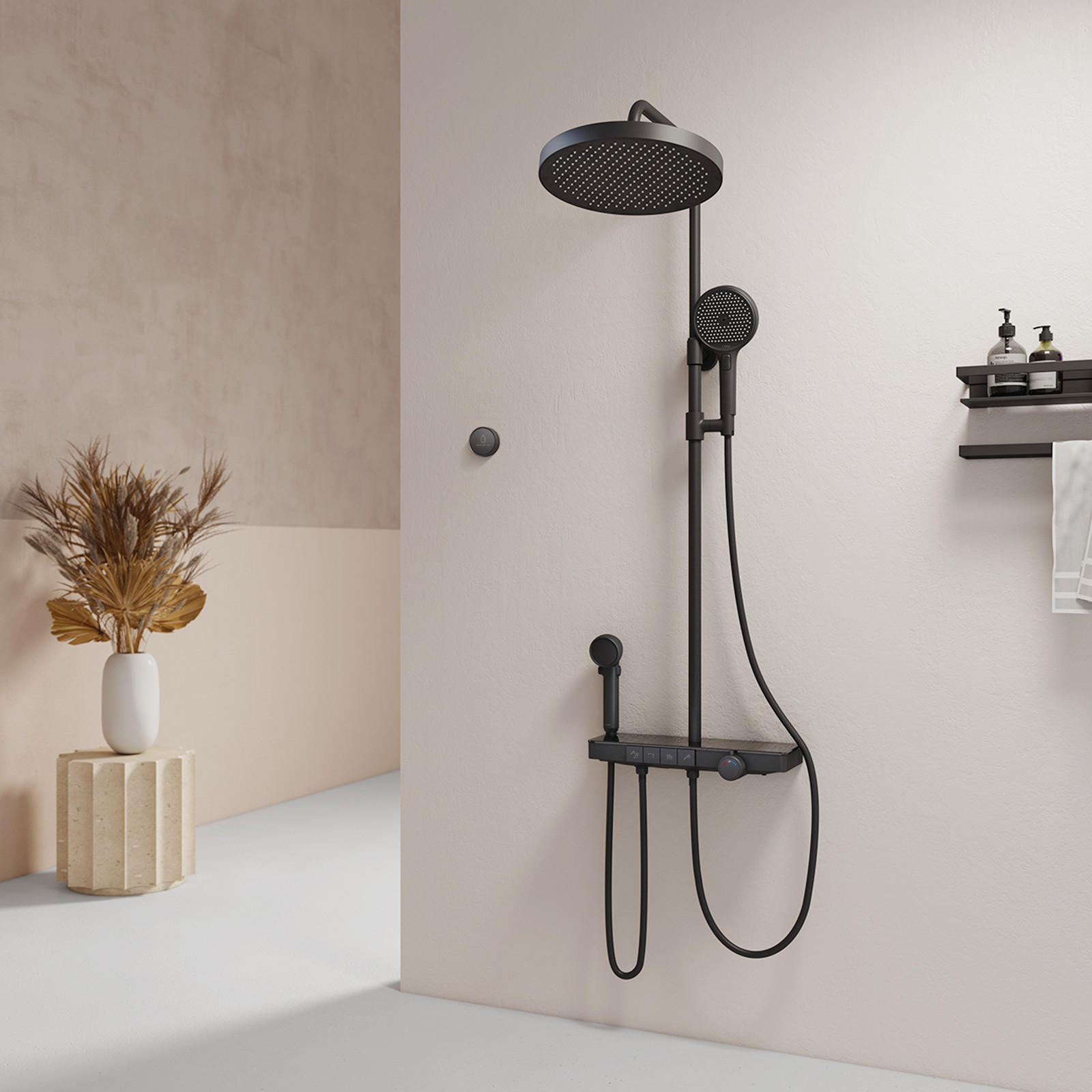 ÜBERKOPFBRAUSESET mit Handbrause Thermostat Vielseitig Schwarz - Schwarz, Metall (40/113/58cm) - EMKE