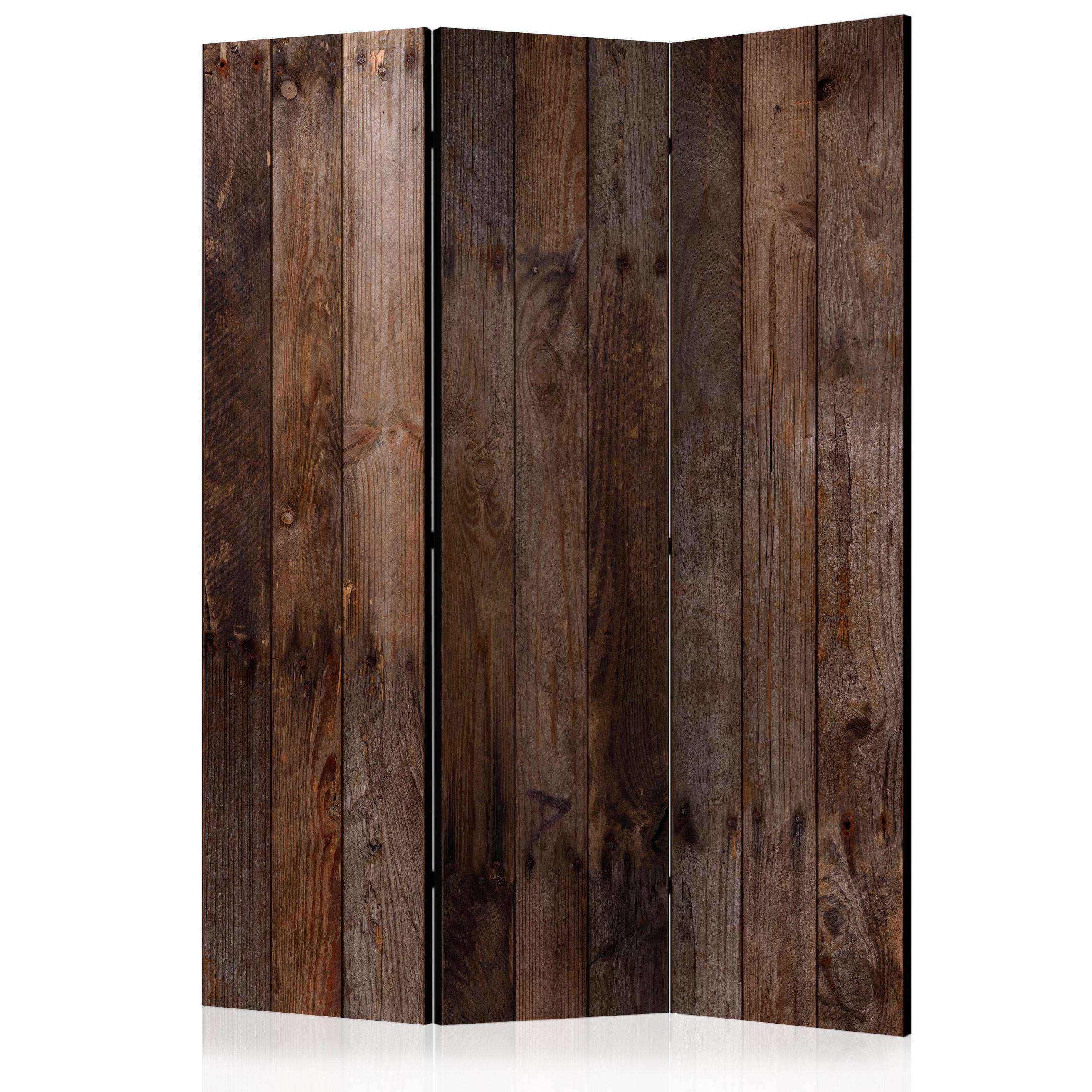PARAVENT Beidseitig Bedruckter 3-tlg 135x172 cm Holzbrett-Optik - Braun, Holz/Textil (135/172/3cm) - Muralo
