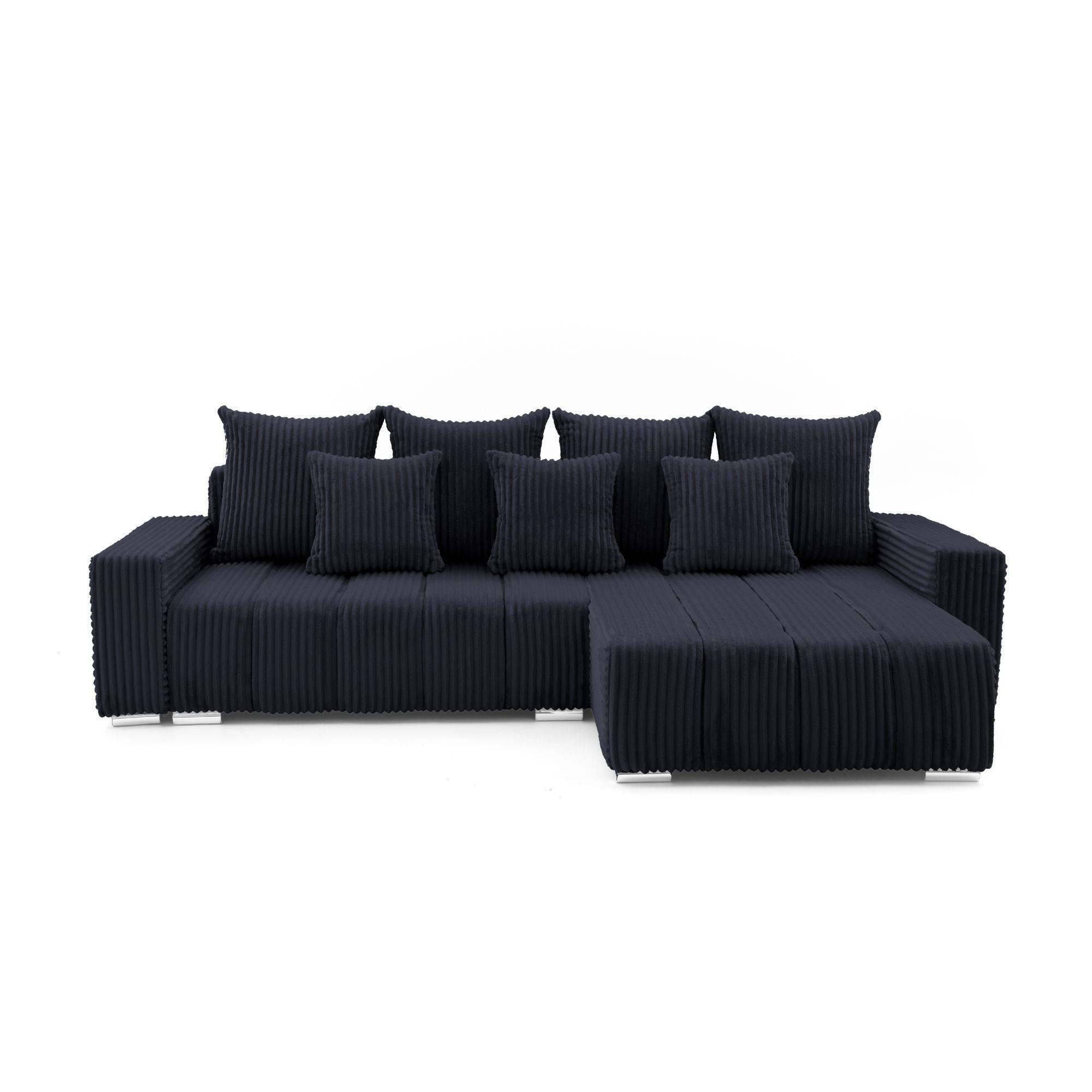 ECKSOFA PIANO L Rechts mit Schlaffunktion 137x234 Cord Schwarz - Silberfarben/Schwarz, Holz/Textil (178/278cm) - Muffo