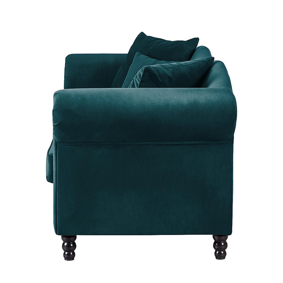 3-SITZER SOFA - Samt - Petrol/Schwarz, Buchenholz/Textil (213/84/79cm) - home24