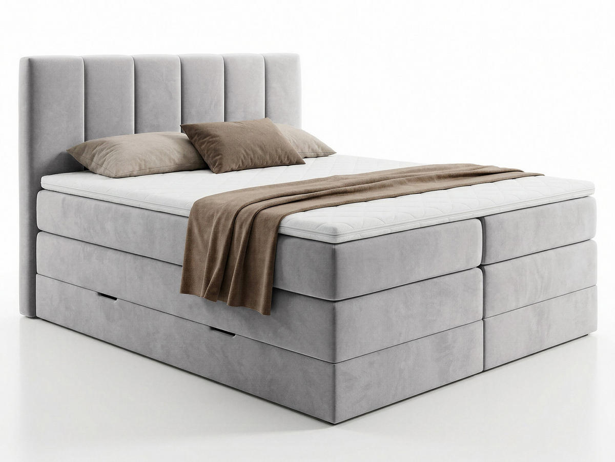 BOXSPRINGBETT Star Max - 160x200 - grau (Paros 02, Velours) - Schwarz/Grau, Holz/Holzwerkstoff (160/200cm) - Sofnet
