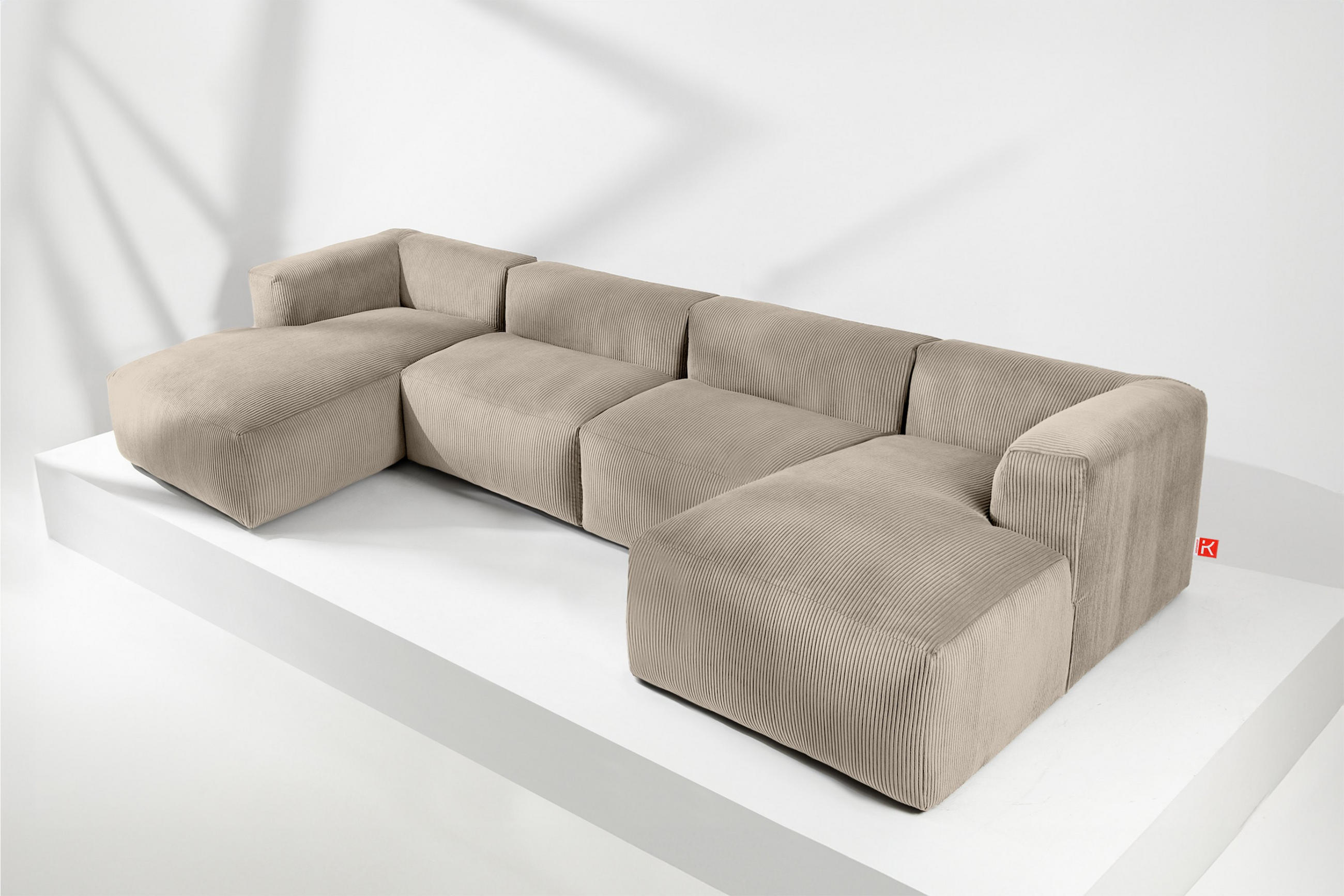 PANORAMA-ECKSOFA BUFFO 7/8 Sitzer mit extrem weicher Sitzfläche, Kordstoff, beige - Beige, Textil (424/73/180cm) - KONSIMO®