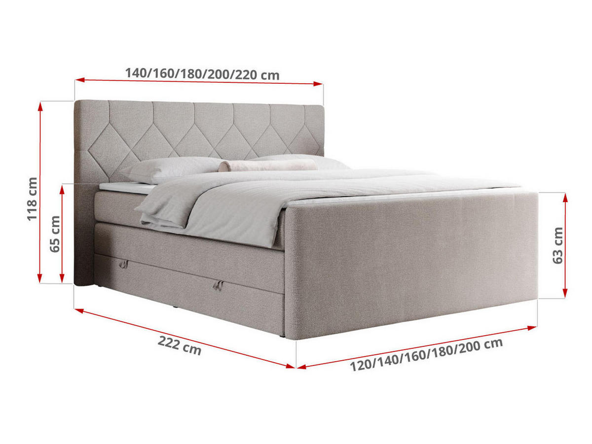BOXSPRINGBETT KING EIGAR 180/200 Beige Struktur - H4 - Beige, Holz/Textil (180/200cm) - MKS
