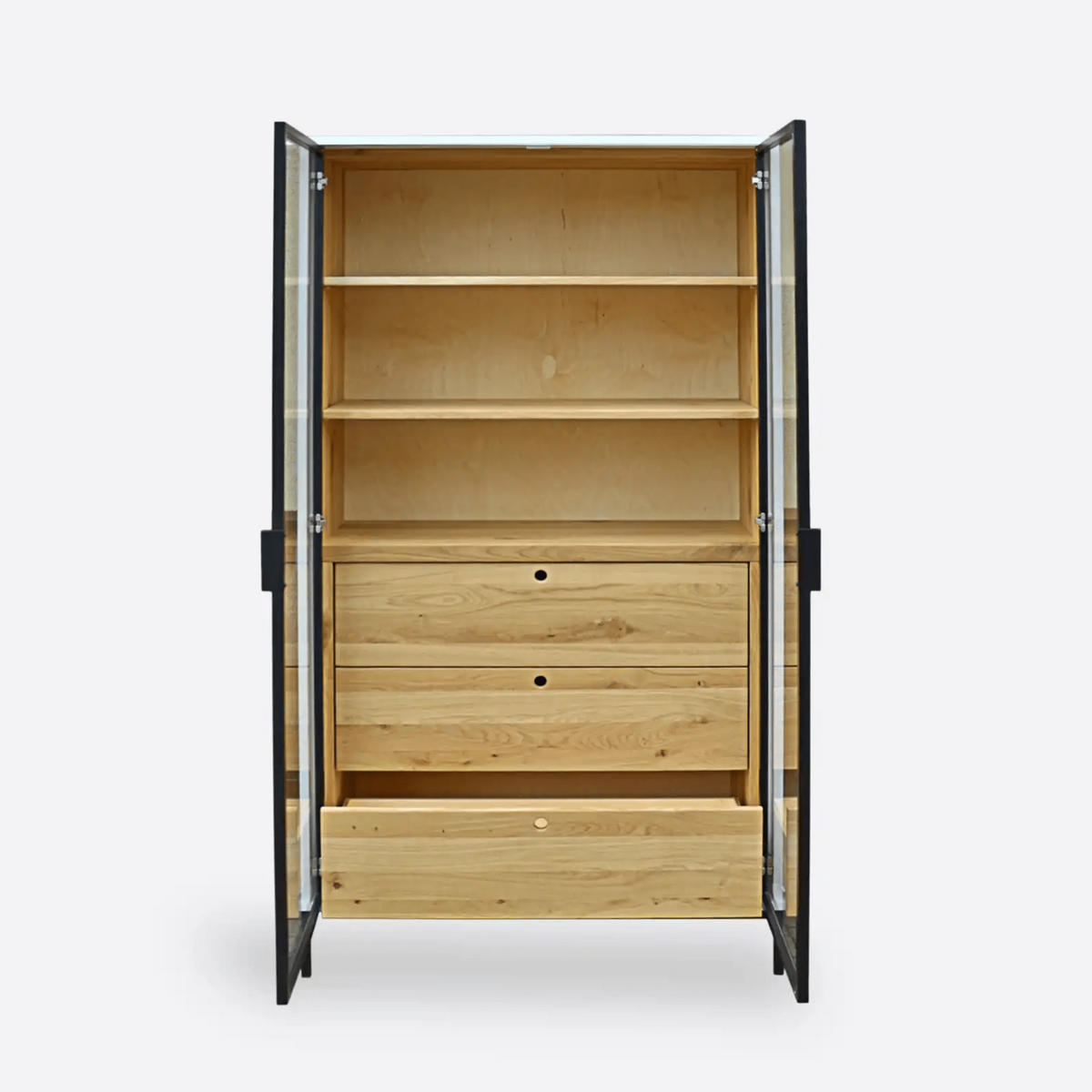 VITRINE aus Holz mit Regalen und Schubladen CARLA II - Eichefarben, Holz (100/190/45cm) - Rawood Furniture