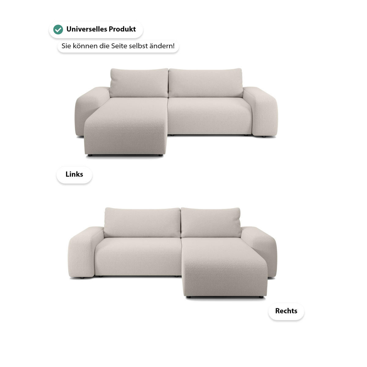 ECKSOFA Bornim Universelle Creme (Anthology 1) - Creme, Textil (294/185cm) - Fedve