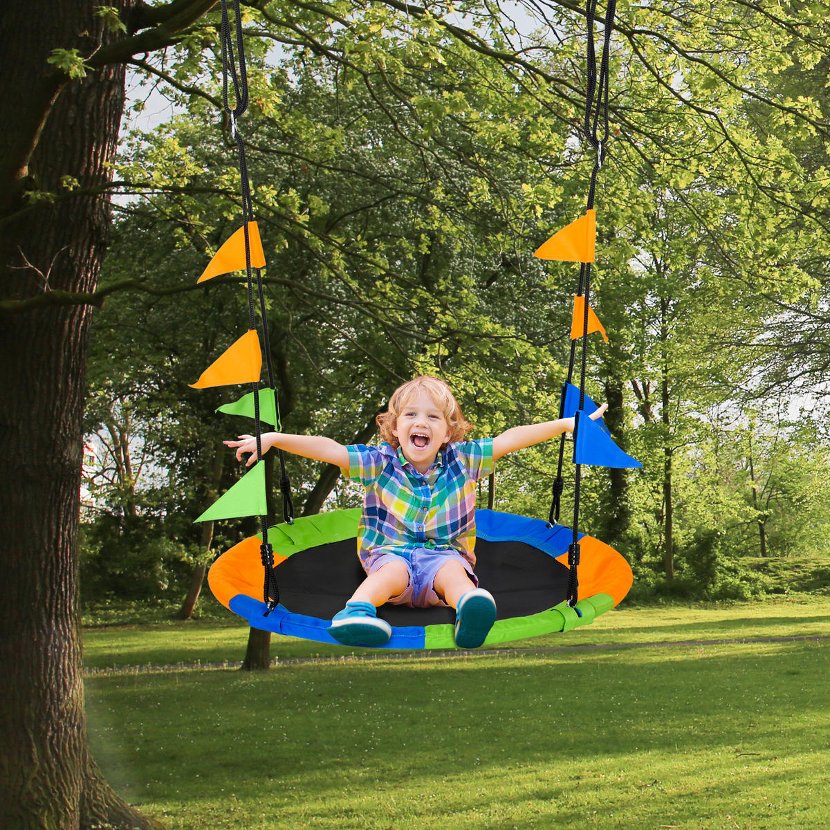 TRAMPOLIN DE-17953 Ø 100 cm mit bunten Flaggen Mehrfarbig - Multicolor, Textil (100/100cm) - ComfortXL