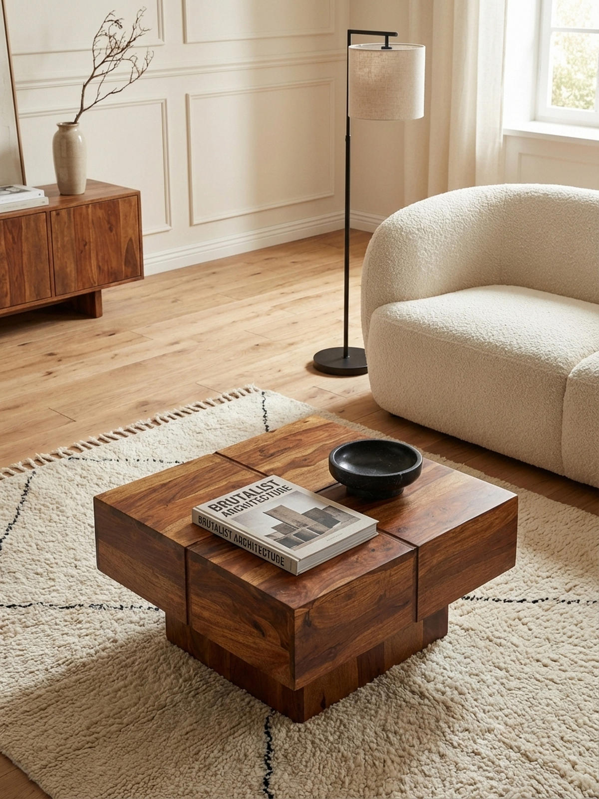 COUCHTISCH Quadrat in Sheesham Massivholz, Modernes Rillenmuster, Maße 57,5x57,5x30 cm - Braun, Holz (58/58/30cm) - KADIMA DESIGN