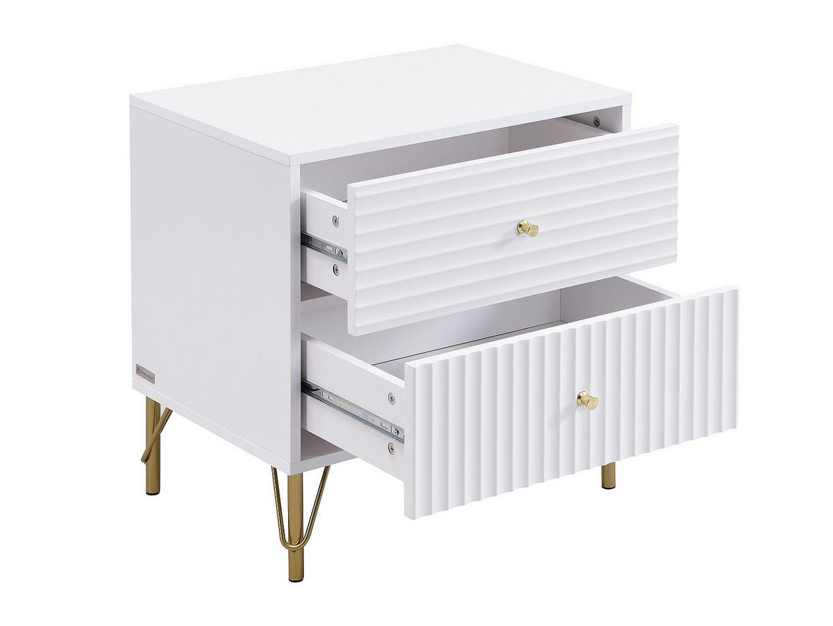 NACHTTISCH mit 2 Schubladen – Weiß – LOUREO - Weiß, Holz (55/58/40cm) - Vente-Unique