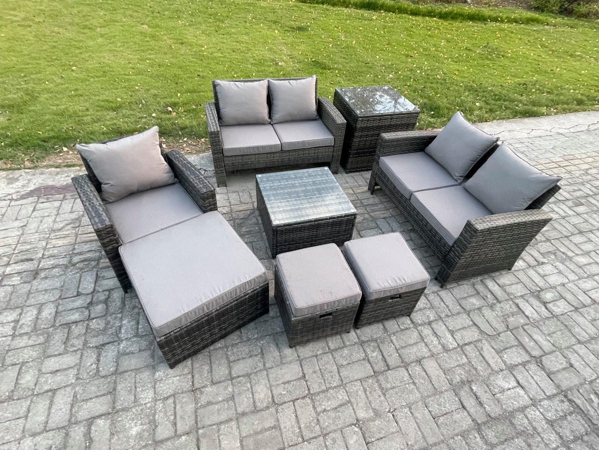 GARTENSOFA Hohe Rückenlehne Polyrattan Dunkelgrau 8-Sitzer - Dunkelgrau, Metall - Fimous