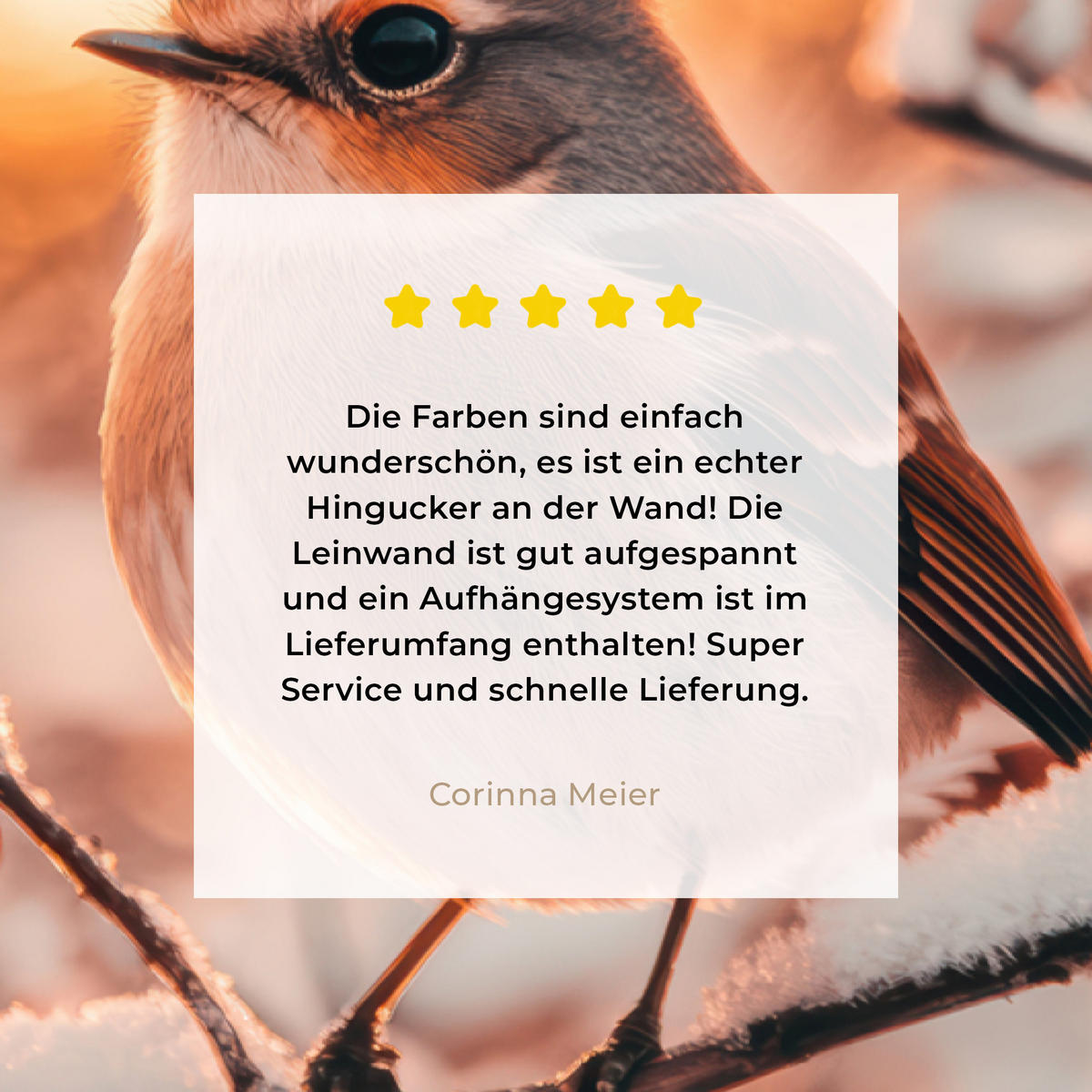 LEINWANDBILD Vogel - Zweig - Winter - Tiere - Schnee 90x140 cm - Bernsteinfarben, Textil (90/140cm) - MuchoWow